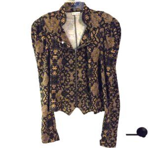 John Paul Richard Women’s Jacket Medium Faux Lace Black Beige Zip EUC